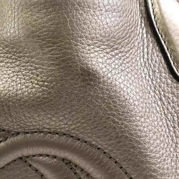 Auth GUCCI Soho Handbag Shoulder Bag Metallic Greige Leather/Goldtone - Picture 9 of 15